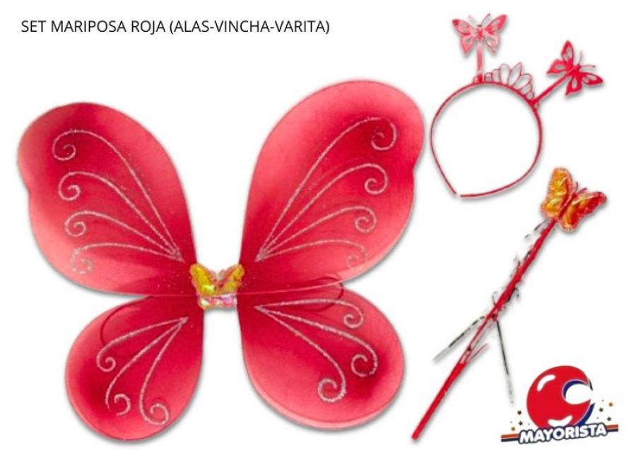 [1314] SET MARIPOSA ROJA (ALAS-VINCHA-VARITA) YJ0409 - YJ IMPORT