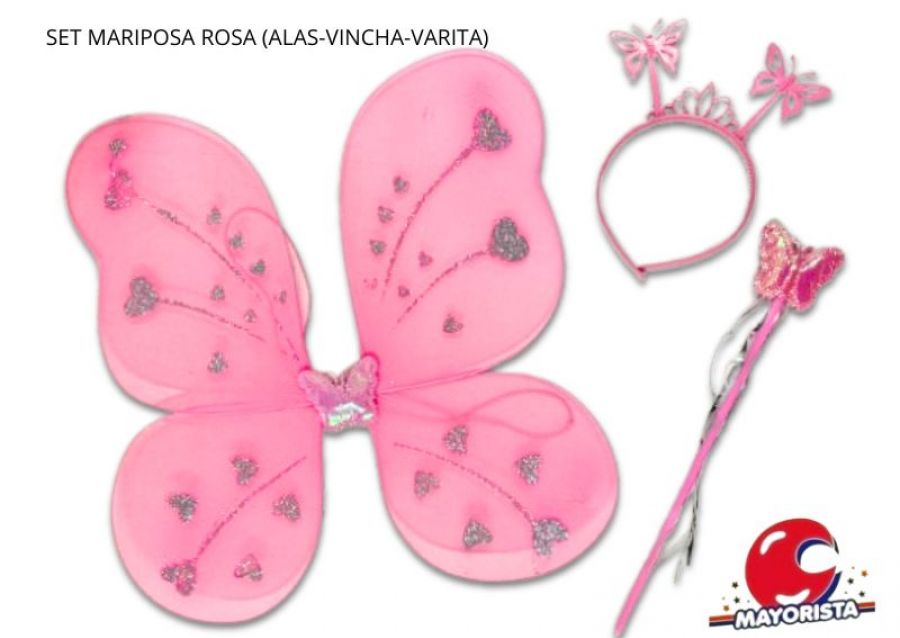[1328] SET MARIPOSA ROSA (ALAS-VINCHA-VARITA) YJ0409 - YJ IMPORT
