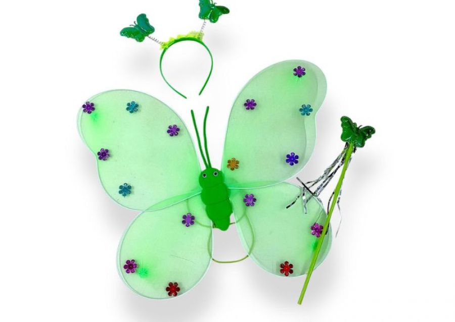 [1334] SET MARIPOSA VERDE MANZANA (ALAS-VINCHA-VARITA) YJ0409 - YJ IMPORT