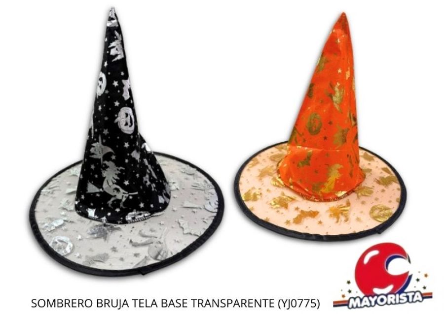 [2967] SOMBRERO BRUJA TELA BASE TRANSPARENTE (YJ0775) YJ IMPORT