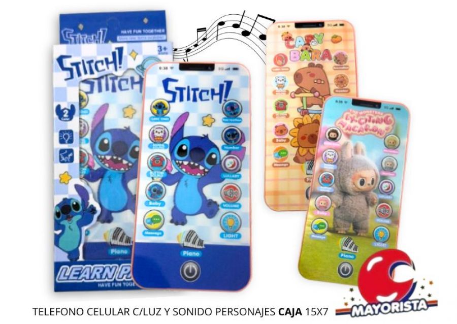 [4094] TELEFONO CELULAR C/LUZ Y SONIDO PERSONAJES VARIOS CAJA 15X7 - SOL