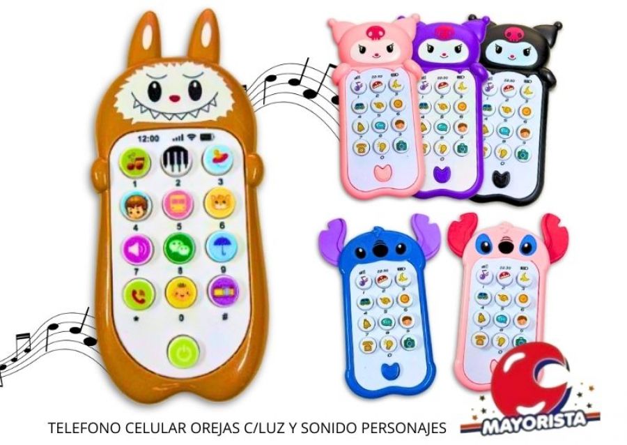 [4104] TELEFONO CELULAR OREJAS C/LUZ Y SONIDO PERSONAJES VARIOS - SOL