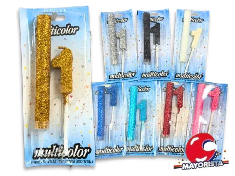 [6070] VELA MEDIANA 1 + BENGALA C/GIBRE BLISTER VARIOS COLORES - VELAS MULTICOLOR