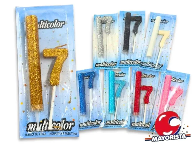 [6092] VELA MEDIANA 7 + BENGALA C/GIBRE BLISTER VARIOS COLORES - VELAS MULTICOLOR
