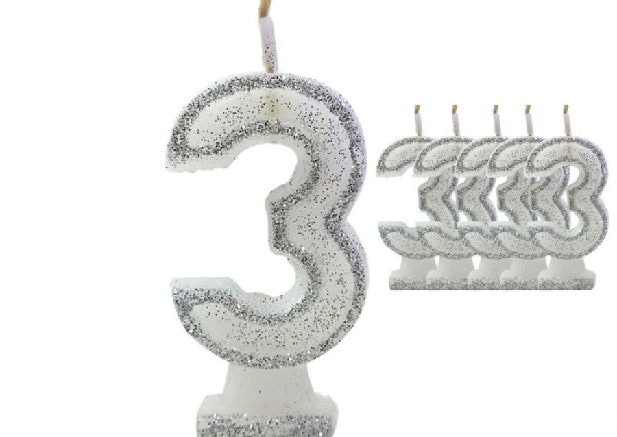 [1446] VELA NUMEROTE 3 BLANCA C/GIBRE X 1 (X10) - VELAS MULTICOLOR