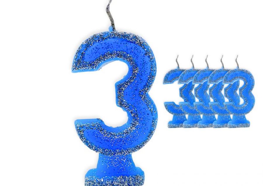[1424] VELA NUMEROTE 3 CELESTE C/GIBRE X 1 (X10) - VELAS MULTICOLOR