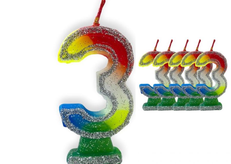 [2002] VELA NUMEROTE 3 MULTICOLOR C/GIBRE X 1 (X10) - VELAS MULTICOLOR