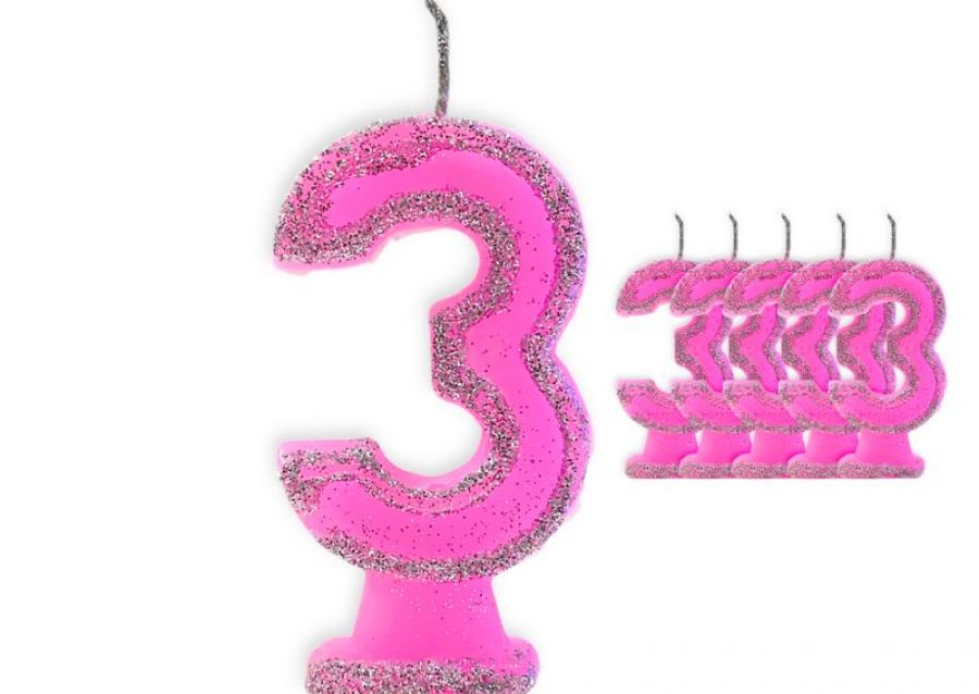 [1406] VELA NUMEROTE 3 ROSA C/GIBRE X 1 (X10) - VELAS MULTICOLOR