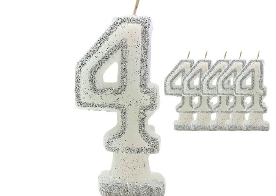 [1455] VELA NUMEROTE 4 BLANCA C/GIBRE X 1 (X10) - VELAS MULTICOLOR
