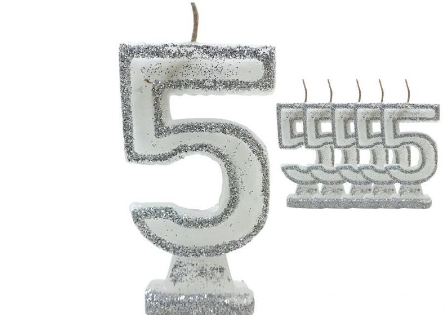 [1456] VELA NUMEROTE 5 BLANCA C/GIBRE X 1 (X10) - VELAS MULTICOLOR