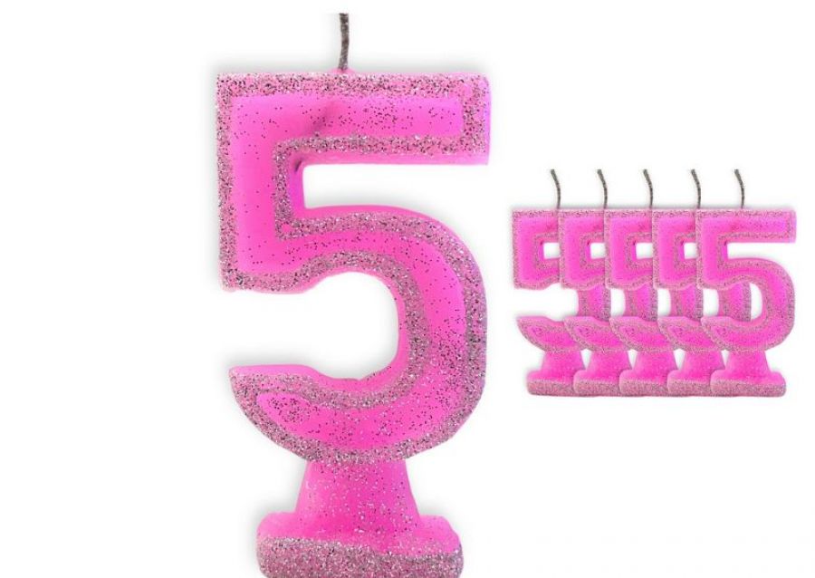 [1408] VELA NUMEROTE 5 ROSA C/GIBRE X 1 (X10) - VELAS MULTICOLOR