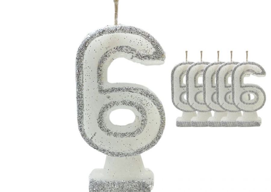 [1458] VELA NUMEROTE 6 BLANCA C/GIBRE X 1 (X10) - VELAS MULTICOLOR