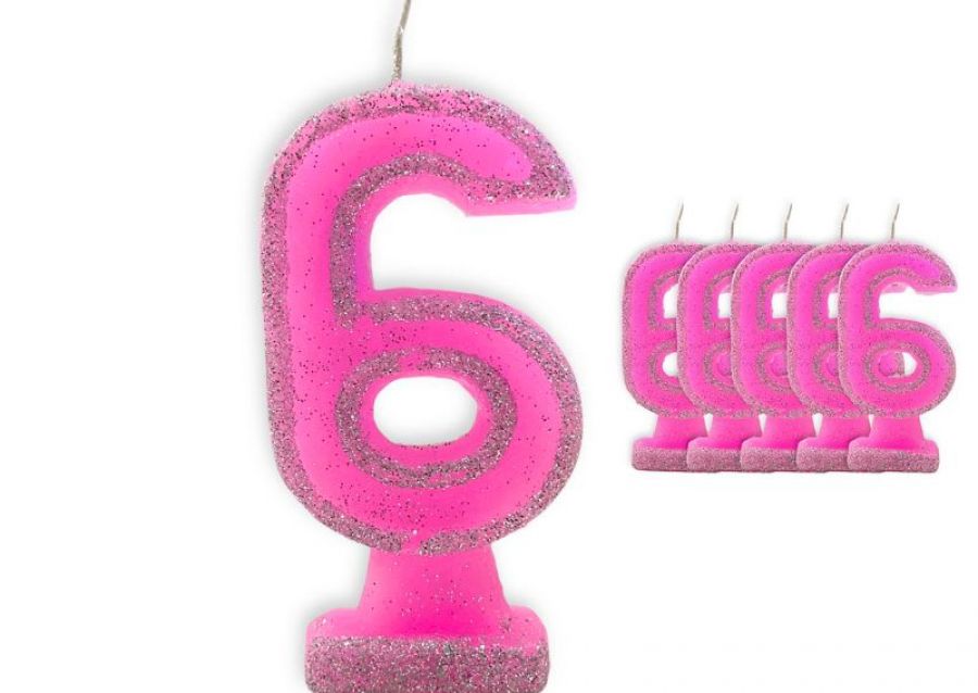 [1410] VELA NUMEROTE 6 ROSA C/GIBRE X 1 (X10) - VELAS MULTICOLOR