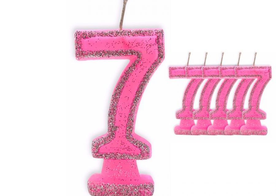 [1414] VELA NUMEROTE 7 ROSA C/GIBRE X 1 (X10) - VELAS MULTICOLOR