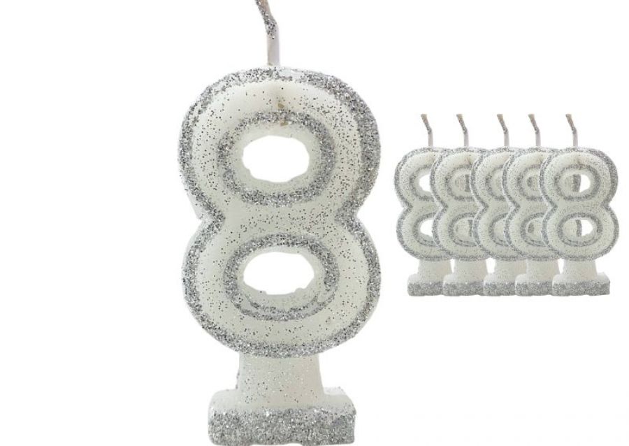[1462] VELA NUMEROTE 8 BLANCA C/GIBRE X 1 (X10) - VELAS MULTICOLOR