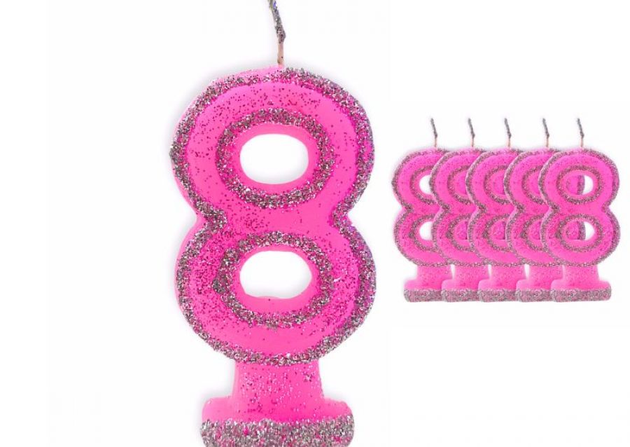 [1415] VELA NUMEROTE 8 ROSA C/GIBRE X 1 (X10) - VELAS MULTICOLOR