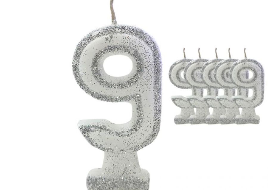 [1465] VELA NUMEROTE 9 BLANCA C/GIBRE X 1 (X10) - VELAS MULTICOLOR