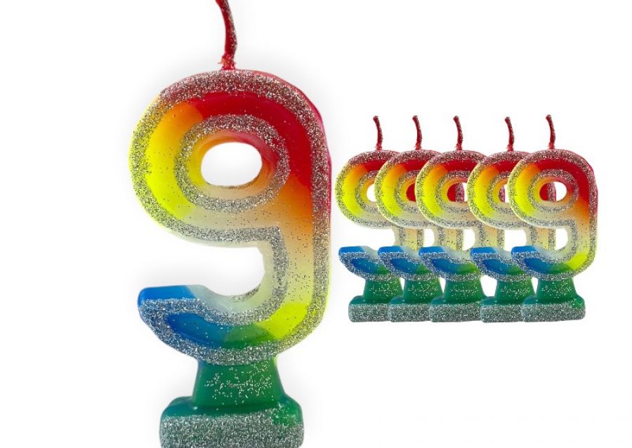 [2041] VELA NUMEROTE 9 MULTICOLOR C/GIBRE X 1 (X10) - VELAS MULTICOLOR