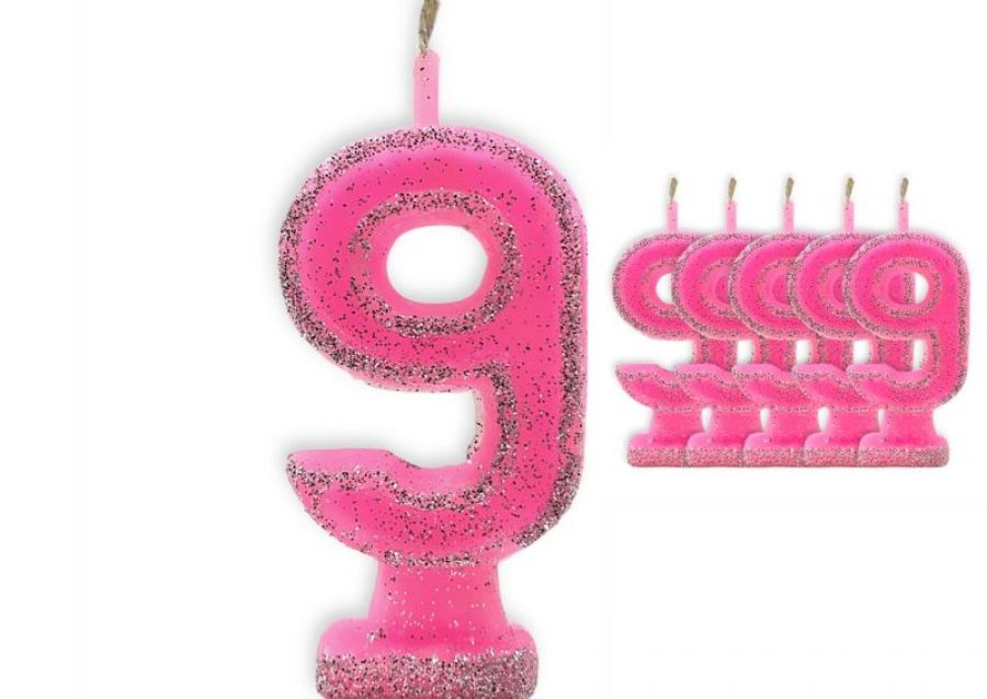 [1417] VELA NUMEROTE 9 ROSA C/GIBRE X 1 (X10) - VELAS MULTICOLOR
