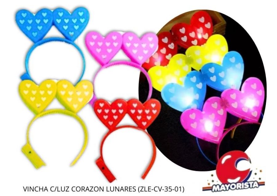[5348] VINCHA C/LUZ PLASTICA CORAZON LUNARES (ZLE-CV-35-01) ERIK