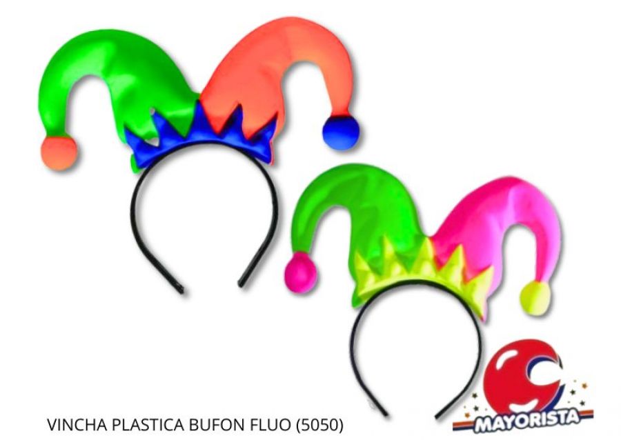 VINCHA PLASTICA ARLEQUIN BUFON FLUO (5050) TRIGGER PACK
