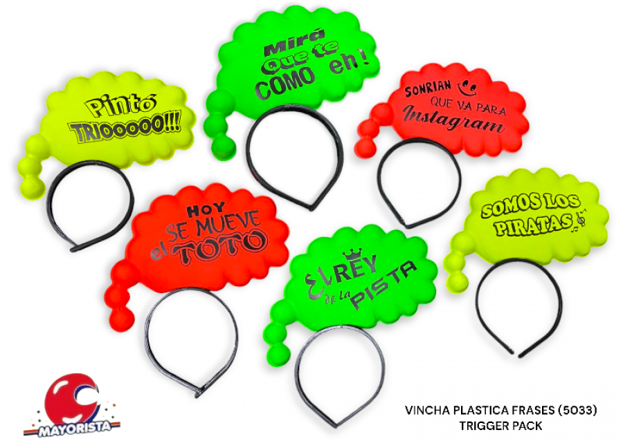 VINCHA PLASTICA FRASES (5033) TRIGGER PACK