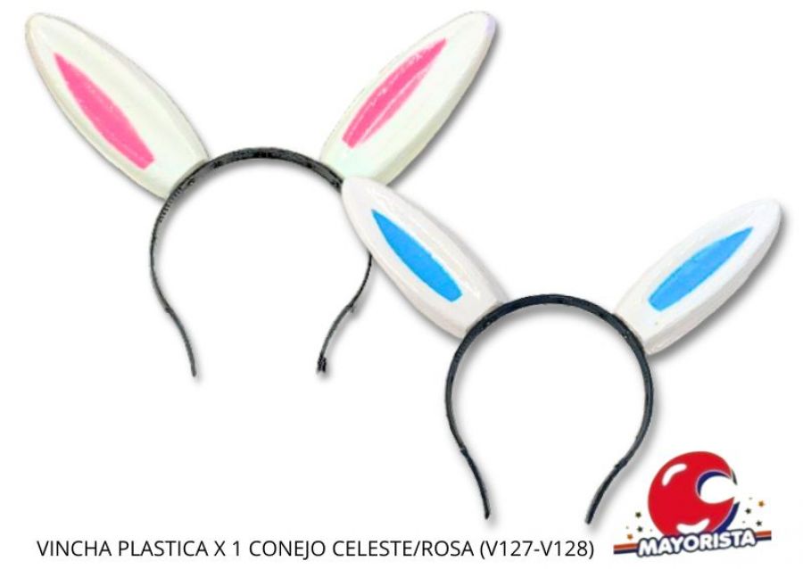 VINCHA PLASTICA X 1 CONEJO CELESTE/ROSA (V127-V128) HERRERA