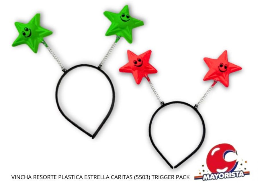 VINCHA RESORTE PLASTICA ESTRELLA CARITAS (5503) TRIGGER PACK