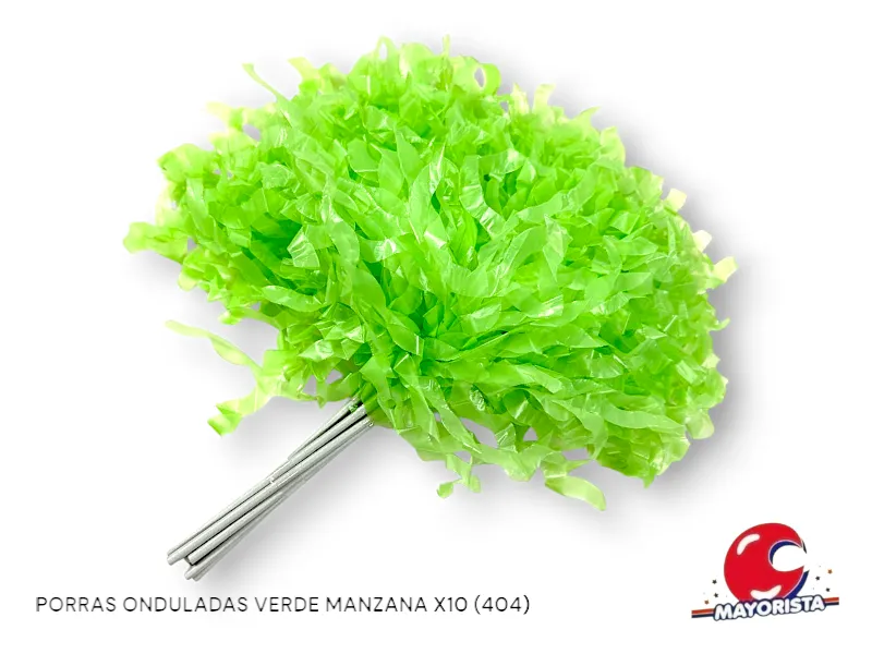PORRAS ONDULADAS VERDE MANZANA X10 (404) - COTILLON NACIONAL