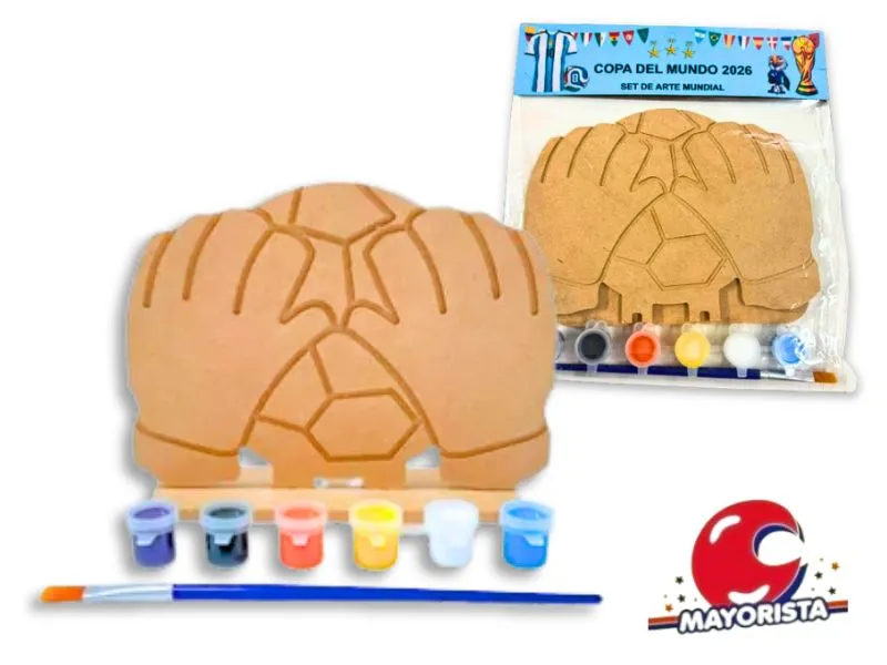 [7798442554399] SET ARTE SILUETA GUANTES C/PELOTA C/PIE, PINCEL Y ACRILICOS 20X16CM (RKJ103) RECKO