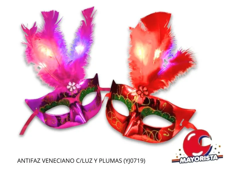 [8034107005929] ANTIFAZ VENECIANO C/LUZ Y PLUMAS (YJ0719) YJ IMPORT