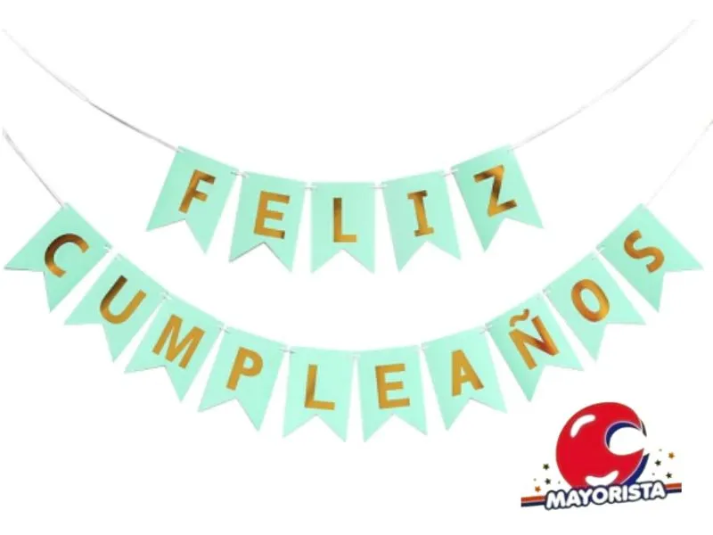 BANDERIN CARTON FELIZ CUMPLEANOS VERDE AGUA (YW18-092) LCOST