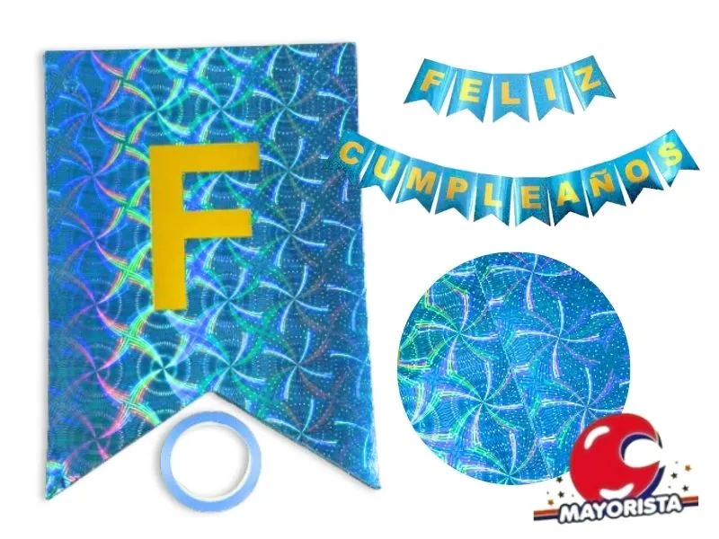 BANDERIN CARTON HOLOGRAFICO CELESTE FELIZ CUMPLE (GB828-10256) CHG