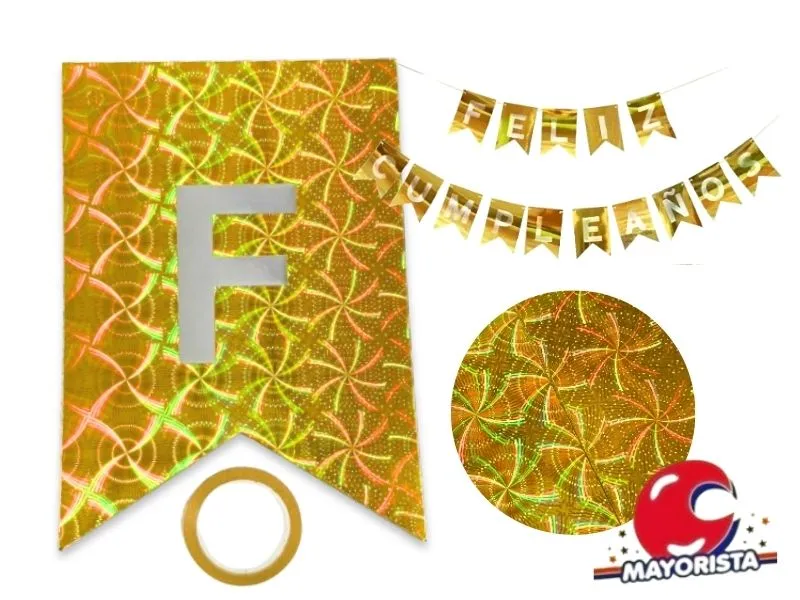 BANDERIN CARTON HOLOGRAFICO DORADO FELIZ CUMPLE (GB828-10256) CHG