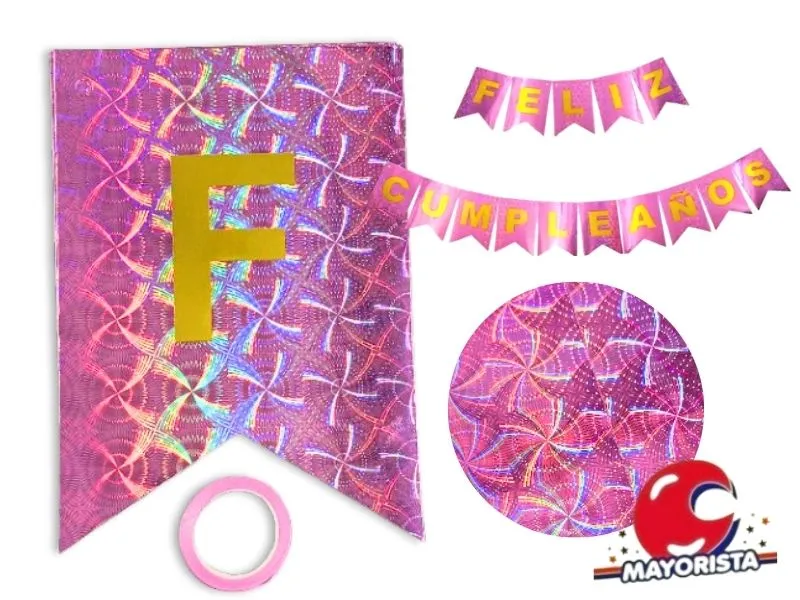BANDERIN CARTON HOLOGRAFICO ROSA FELIZ CUMPLE (YW18-096) LCOST