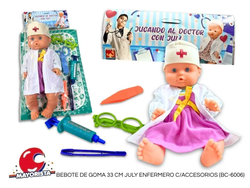 [7798130322422] BEBOTE DE GOMA 33 CM JULY ENFERMERO C/ACCESORIOS (BC-6006) MAGIKA