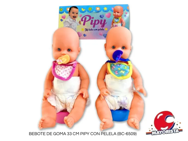 [7798130322323] BEBOTE DE GOMA 33 CM PIPY CON PELELA (BC-6509) MAGIKA