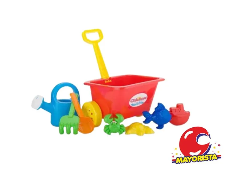 CARRITO CON REGADERA, PALA Y RASTRILLO CHICO + 4 MOLDES (910) CHICHESS