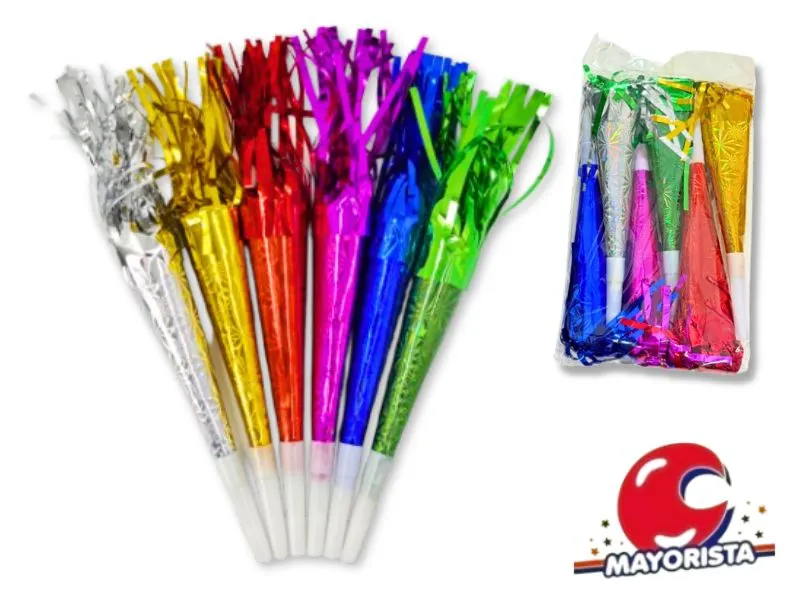 CORNETAS X 6 HOLOGRAFICAS C/PORRAS 20CM (ZLE-CS-09-01) ERIK