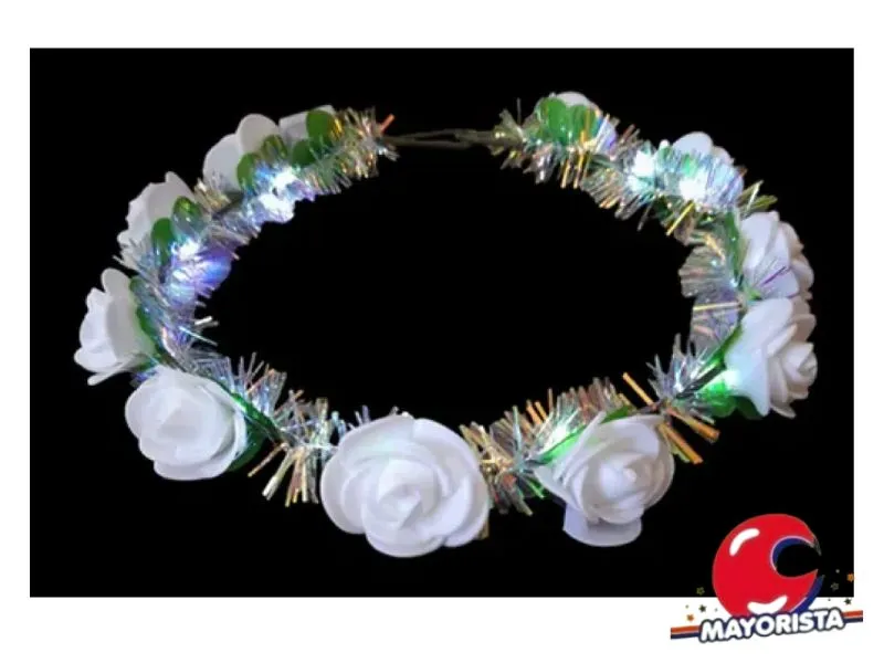 [8034107002409] CORONA C/LUZ FLORES BLANCAS (YJ0500/ZLE-CV-01-02BL) YJ IMPORT
