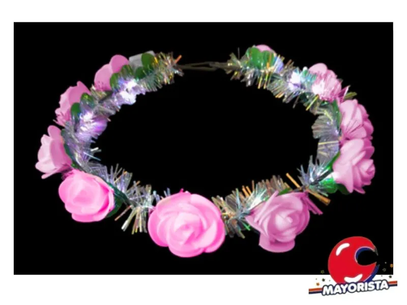 [8034107003741] CORONA C/LUZ FLORES ROSAS (YJ0500/ZLE-CV-01-02RS) YJ IMPORT