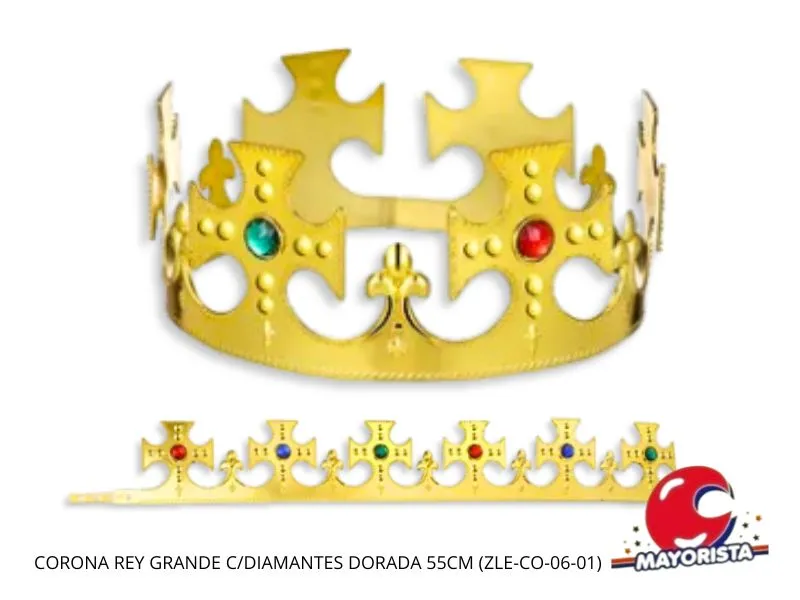 [4203] CORONA REY GRANDE C/DIAMANTES DORADA/PLATA 55CM (YJ0724/ZLE-CO-06-01) YJ IMPORT
