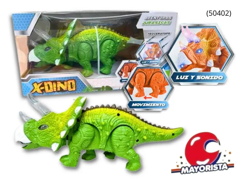 DINOSAURIO TRICERATOPS CON MOVIMIENTO Y LUZ CAJA 27X15 (50402) KADA