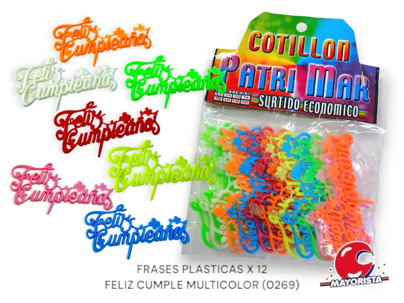 [2151] FRASES PLASTICAS X 12 FELIZ CUMPLE MULTICOLOR (0269) PATRIMAR