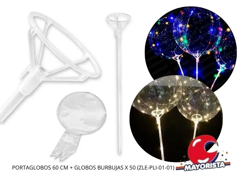 [5329] GLOBO BURBUJA C/LUZ LED C/PORTAGLOBO 80 CM (8990) CADENACI