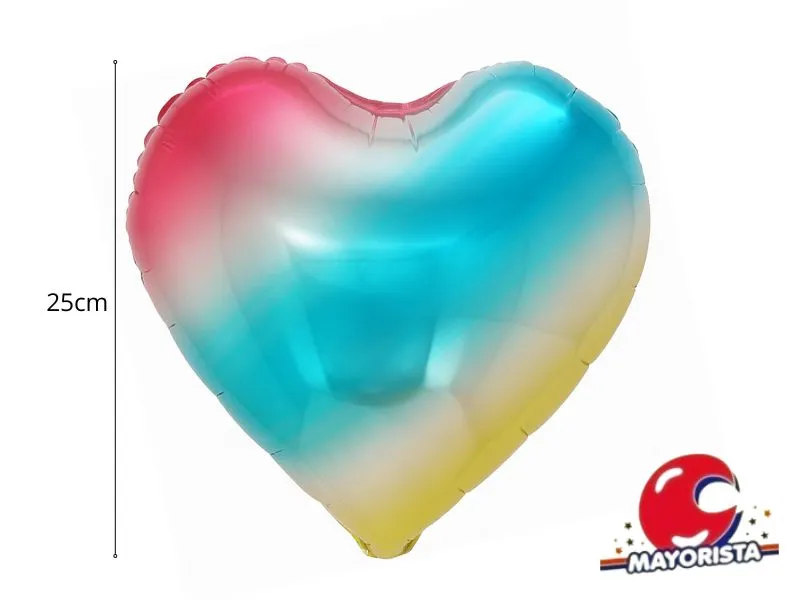 [7770] GLOBO MYLAR 10 CORAZON RAINBOW MULTICOLOR (25CM) ERIK