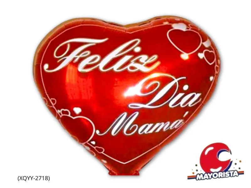GLOBO MYLAR 18 CORAZON FELIZ DIA MAMA ROJO LETRAS BLANCAS 45CM (XQYY-2718) ERIK