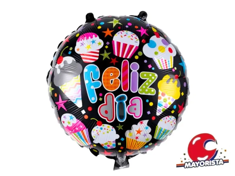 [3308] GLOBO MYLAR 18 REDONDO FELIZ DIA NEGRO CUPCAKES 45CM (YQ-20060) ERIK