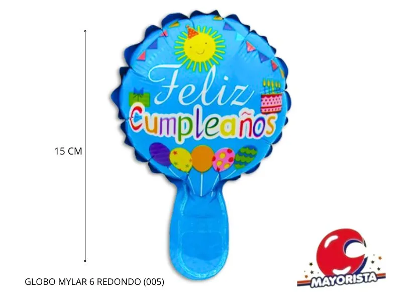 GLOBO MYLAR 6 REDONDO FELIZ CUMPLE CELESTE BANDERINES Y GLOBOS (005) 15CM - LCOST