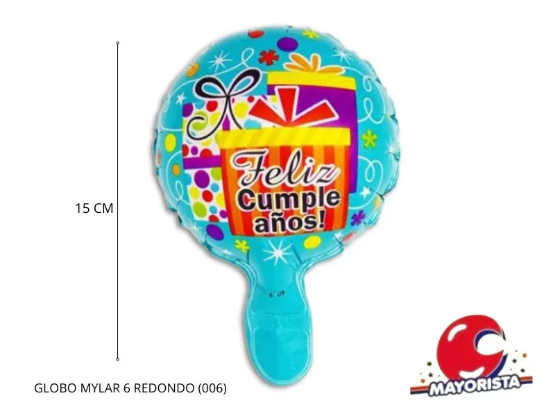 GLOBO MYLAR 6 REDONDO FELIZ CUMPLE CELESTE REGALOS (006) 15CM - LCOST